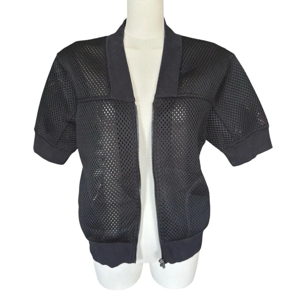 Fabletics Black Cropped Short Sleeve Full Zip Pockets Athletic Mesh Jacket L
